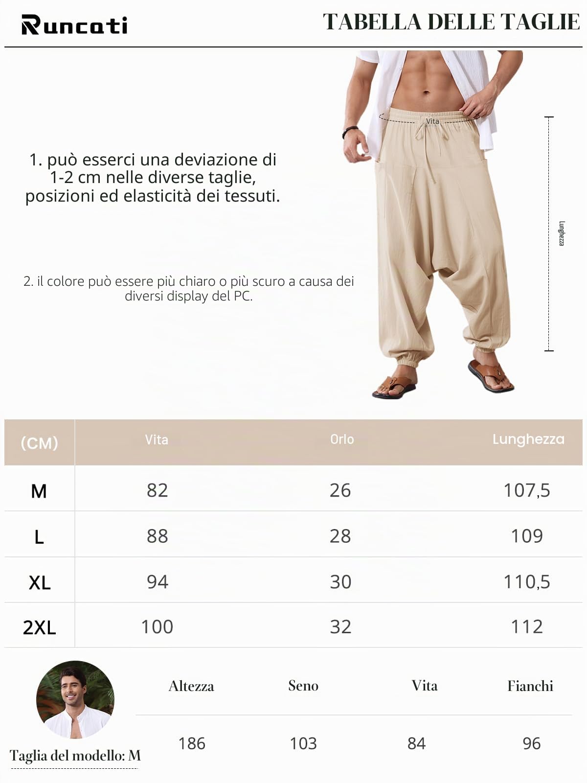 Runcati Pantaloni da Uomo in Cotone Harem Baggy Hippie Casual Lino Yoga Pantaloni da Spiaggia con Apertura Profonda, Verde, XL