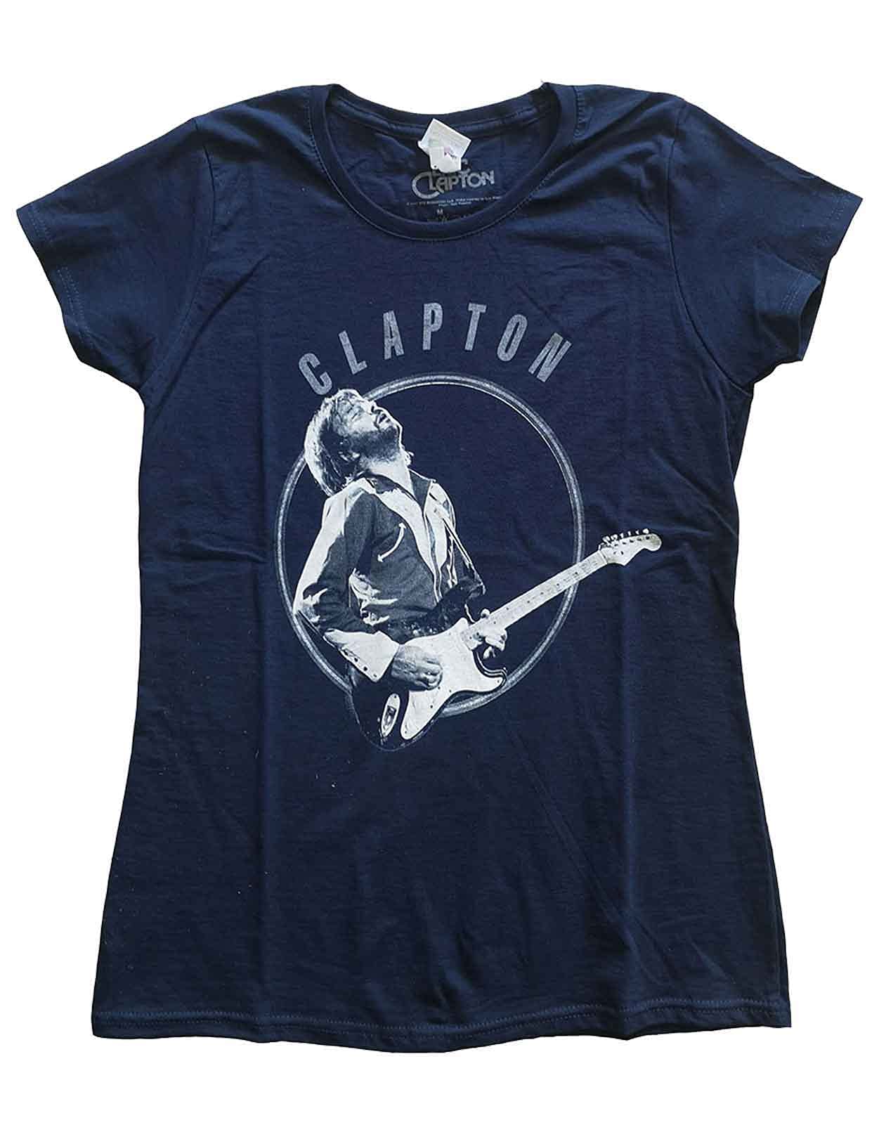 Eric Clapton Ladies T-Shirt: Vintage Photo - Large - Blue - Ladies