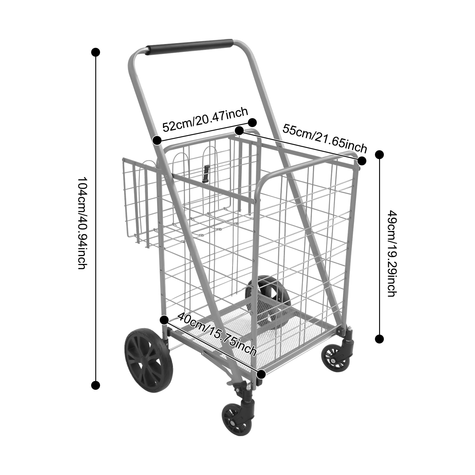 Carrello per la spesa, pieghevole, doppio cestino per la spesa, in ferro, portatile, con ruote fino a 50 kg, per biancheria, shopping, bagagli