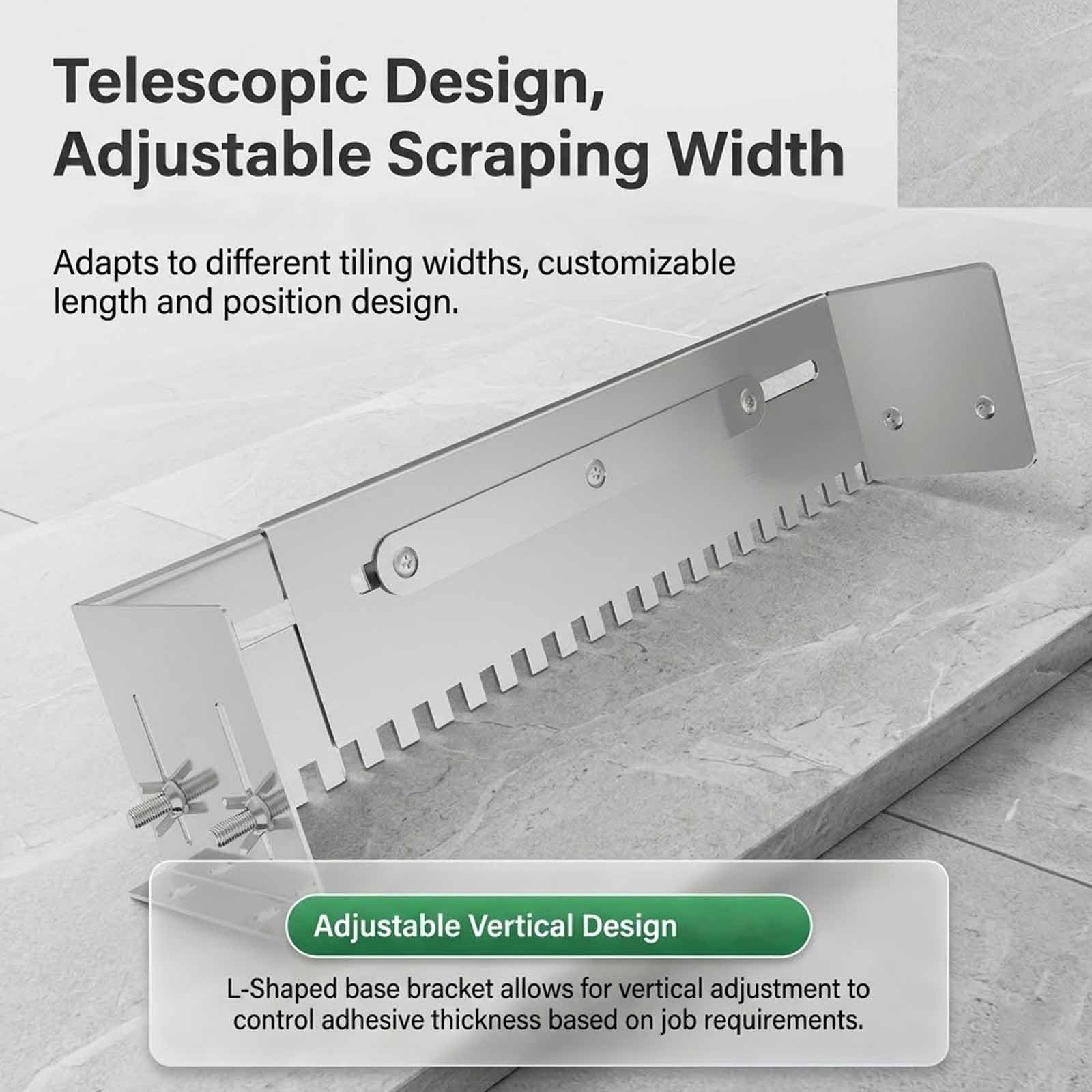 MObyat Llana Dentada Ajustable 600-800mm, Herramienta Ranurado Yeso Acero Inoxidable Diseño Telescópico, Amplitud Raspado Ajustable, Nivelación Instalación Precisa Azulejos Suelo