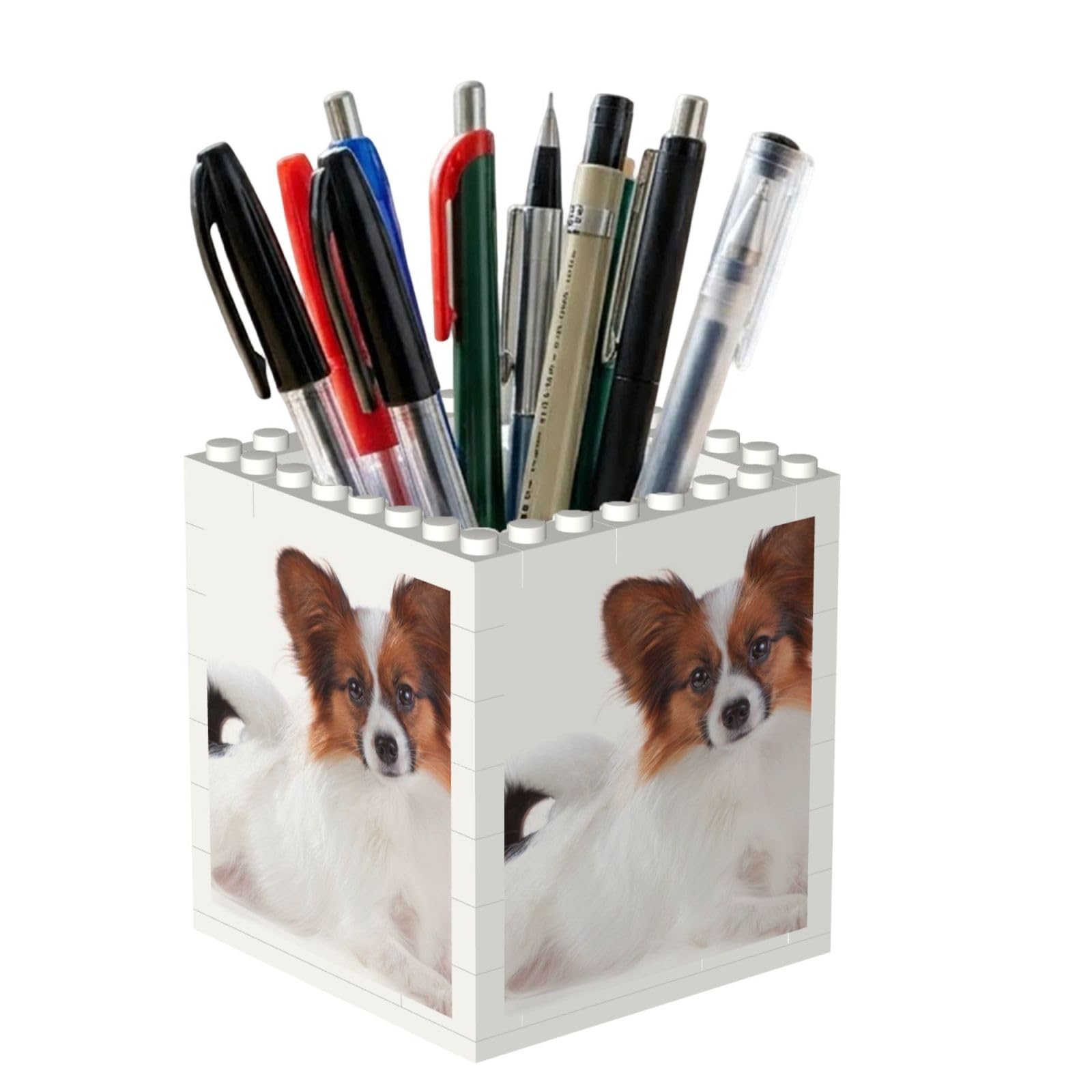 Poadnly Fluffy Papillon Dog, Pen Pot Pencil Holder for Office Home School, Compact Desk Organiser for Office Stationery
