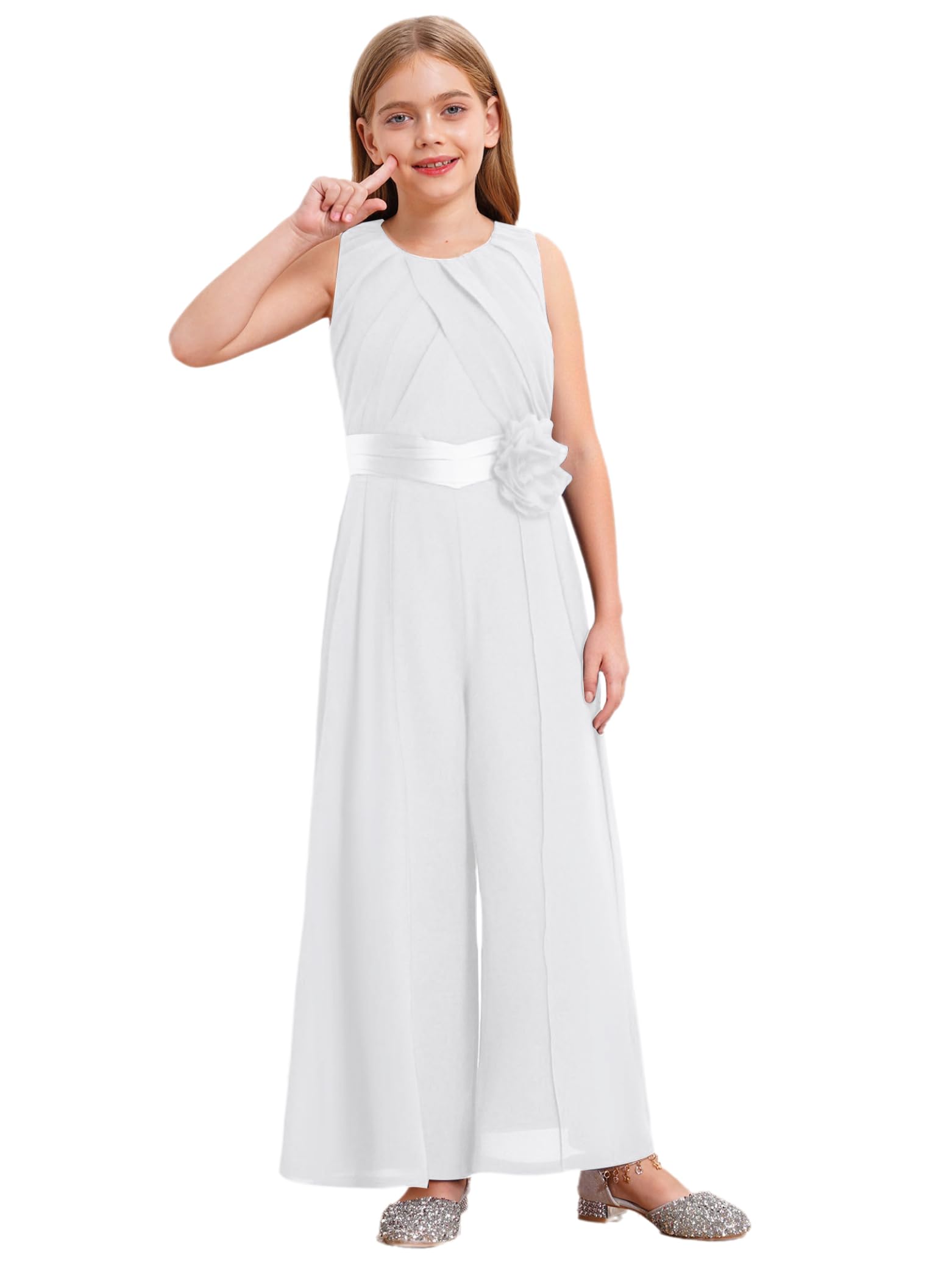 Jugaoge Princesse Combinaison Élégante Pour Filles Taille Haute Jumpsuit Overall Sans Manches Haut Court Et Pantalon Long Jambe Large