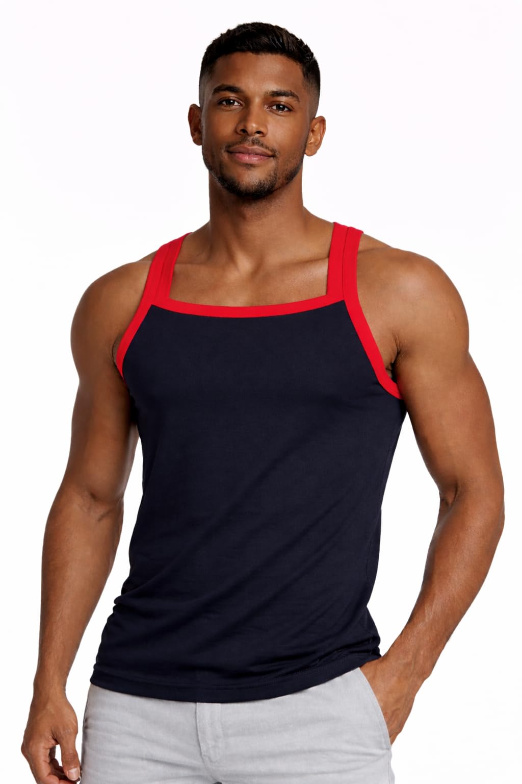 winnow Men's Gym Vest, Pure Cotton, (Black & Red, Pack of 2)-picture-44