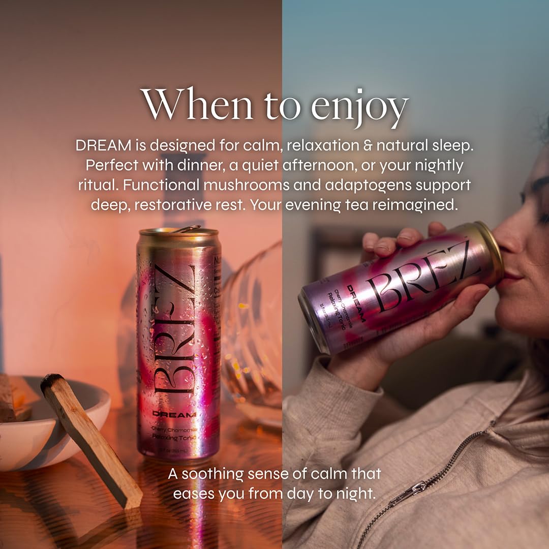 BRĒZ Dream Reishi Mushroom Drink, Non-Infused Sparkling Tonic, 8 Pack — Amazon image 5