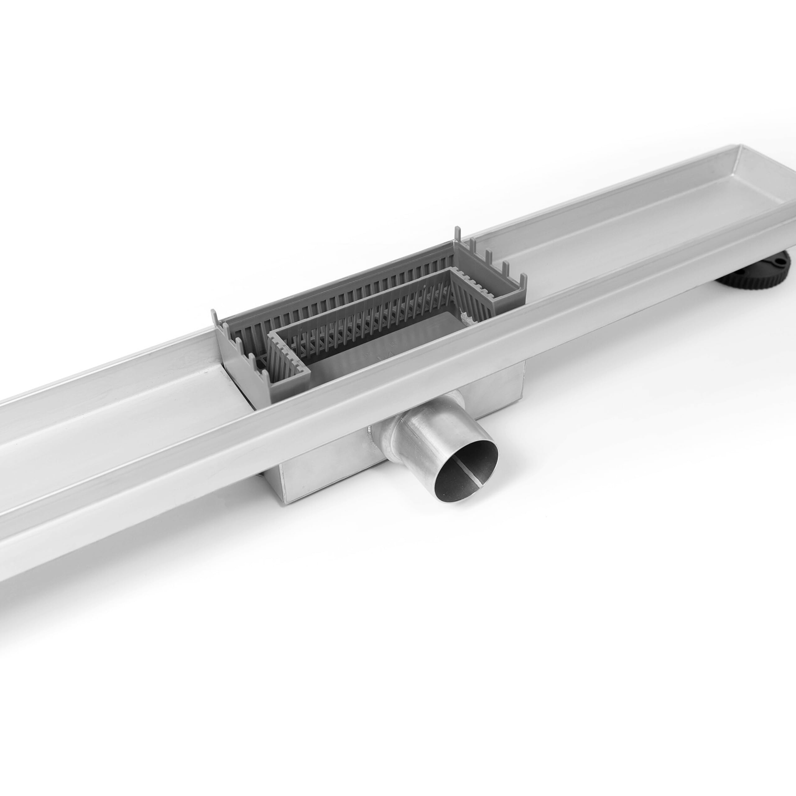 Odpływ liniowy 50 ze stali nierdzewnej, niski 52mm, kompletny zestaw z dużym sitkiem, odpływ prysznicowy dwustronny z panelem lub pod płytkę, Duplex Next 2w1