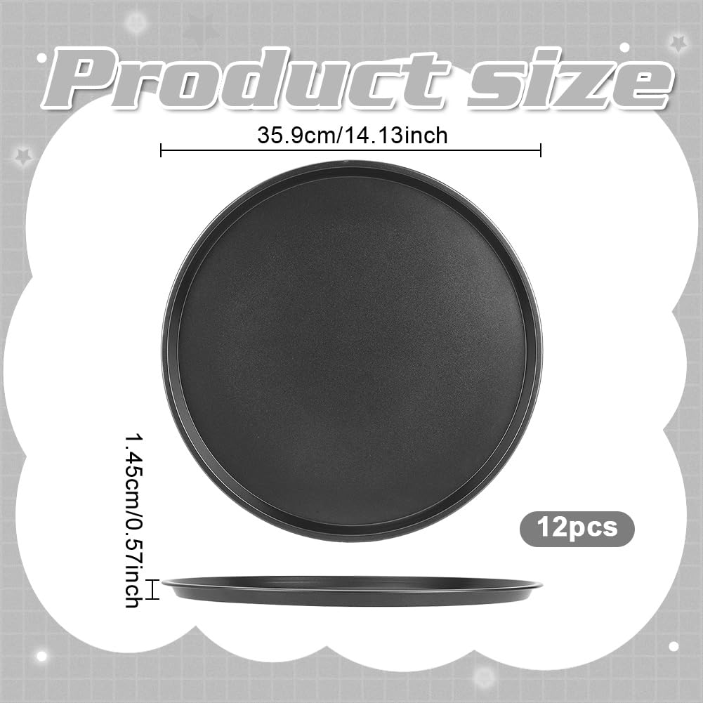 UNICRAFTALE 12 bandejas redondas de acero al carbono para pizza, con revestimiento antiadherente, bandejas de bebidas con bordes elevados para restaurante, bar, cafetería, hogar, cocina, fiesta