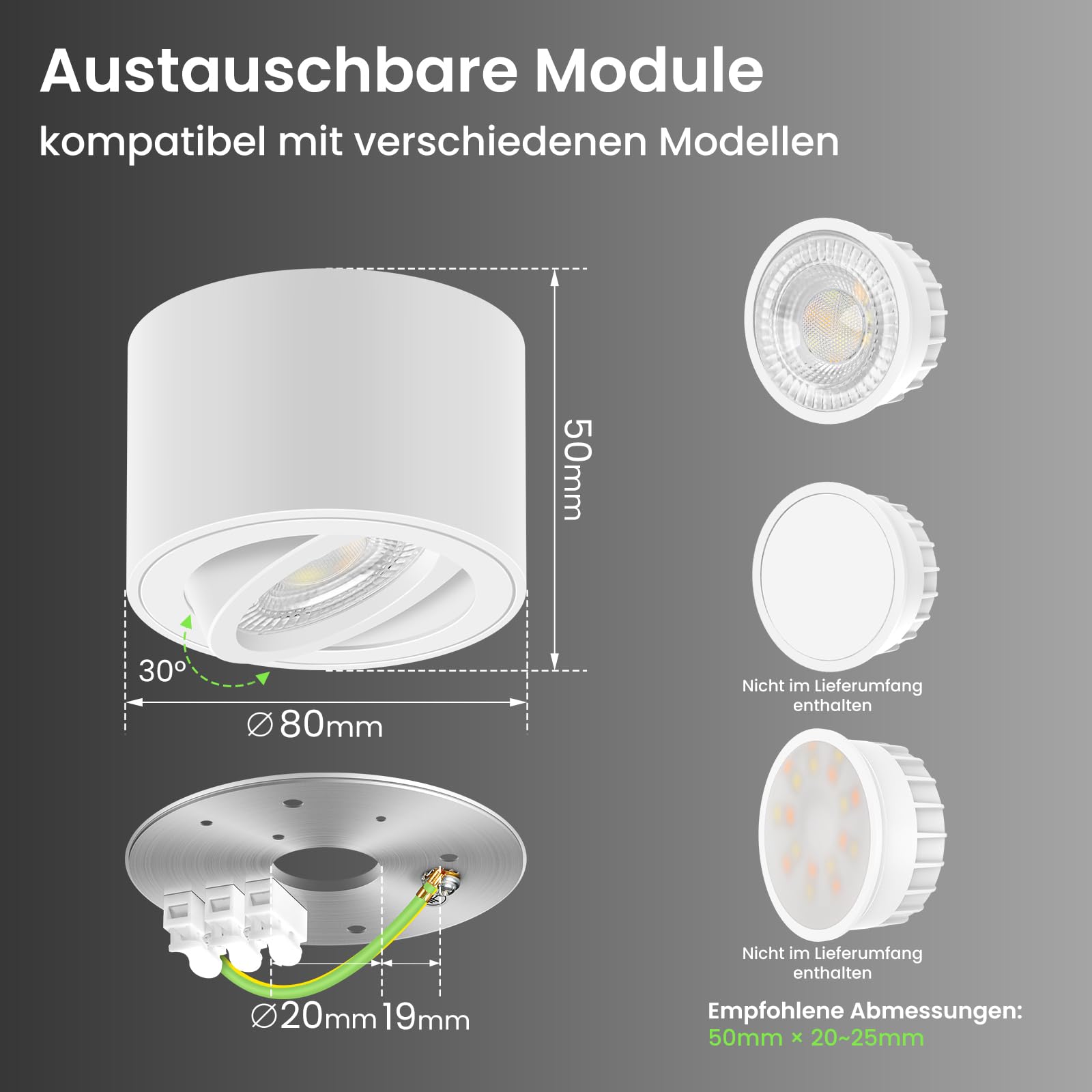 ALUSSO LED Aufbauspot Weiß, 6W 540LM Dimmbar, 3er-Pack 3CCT Deckenspots