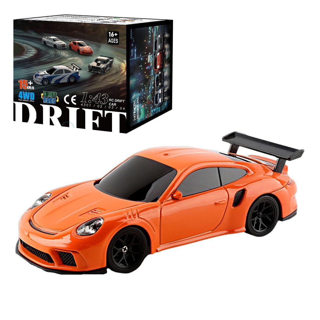 AetheriaRemote Control Drift Car for Adults 1:43 RC Electric Racing Car with Lights 4WD Racing Hobby Vehicle for Adults - RTR Version (Gyroscope RTR Version Orange)