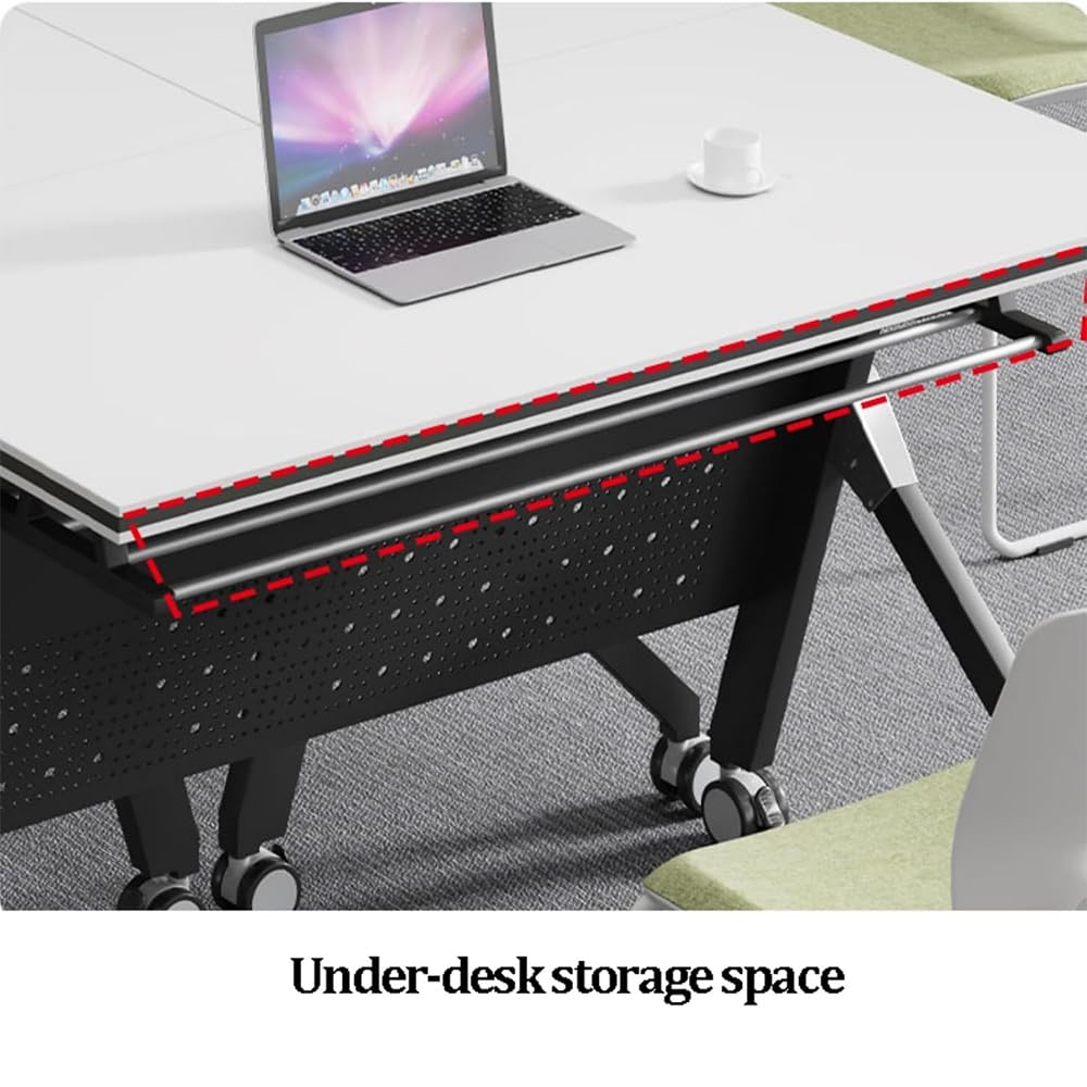 Tavolo da conferenza pieghevole con piano in legno e pannello privacy design modulare per uffici e aule con ruote bloccabili telaio in acciaio postazione di lavoro salvaspazio