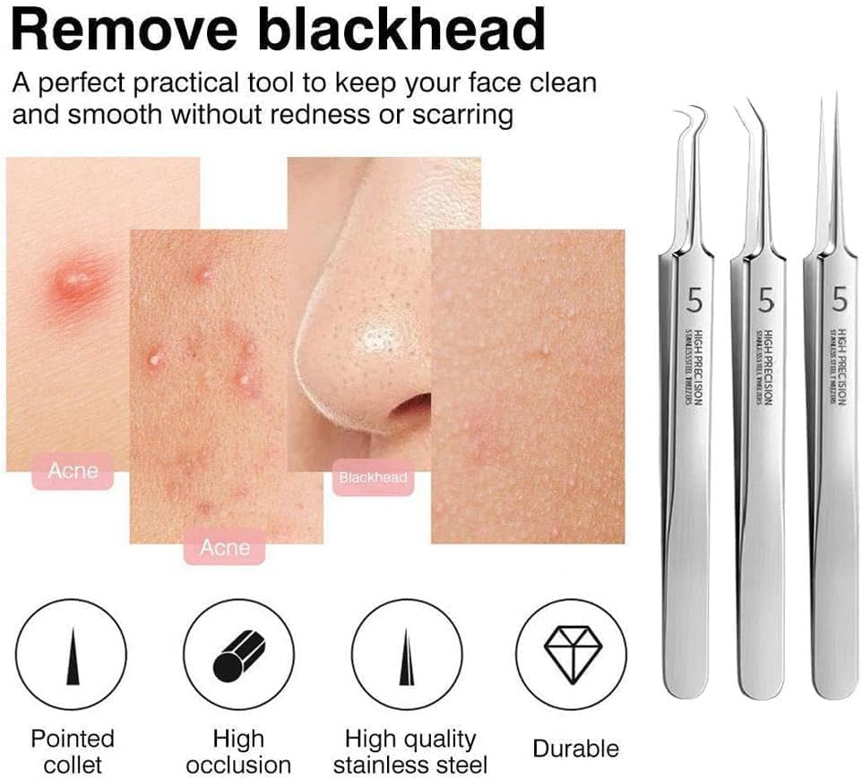 Miniatura 7 de 3 pinzas profesionales para puntos negros, pinzas profesionales para eliminar puntos negros, extractor de precisión, kit de eliminación de acné con
