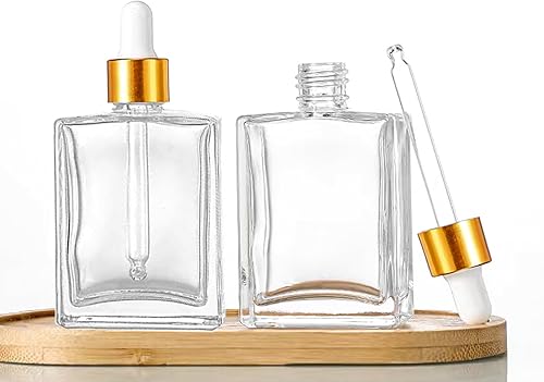 Miniatura 2 de Paquete de 6 botellas de vidrio cuadrado transparente de 1.7 onzas, botellas de perfume cuadradas vacías de 1.7 fl oz con cuentagotas, para aceites