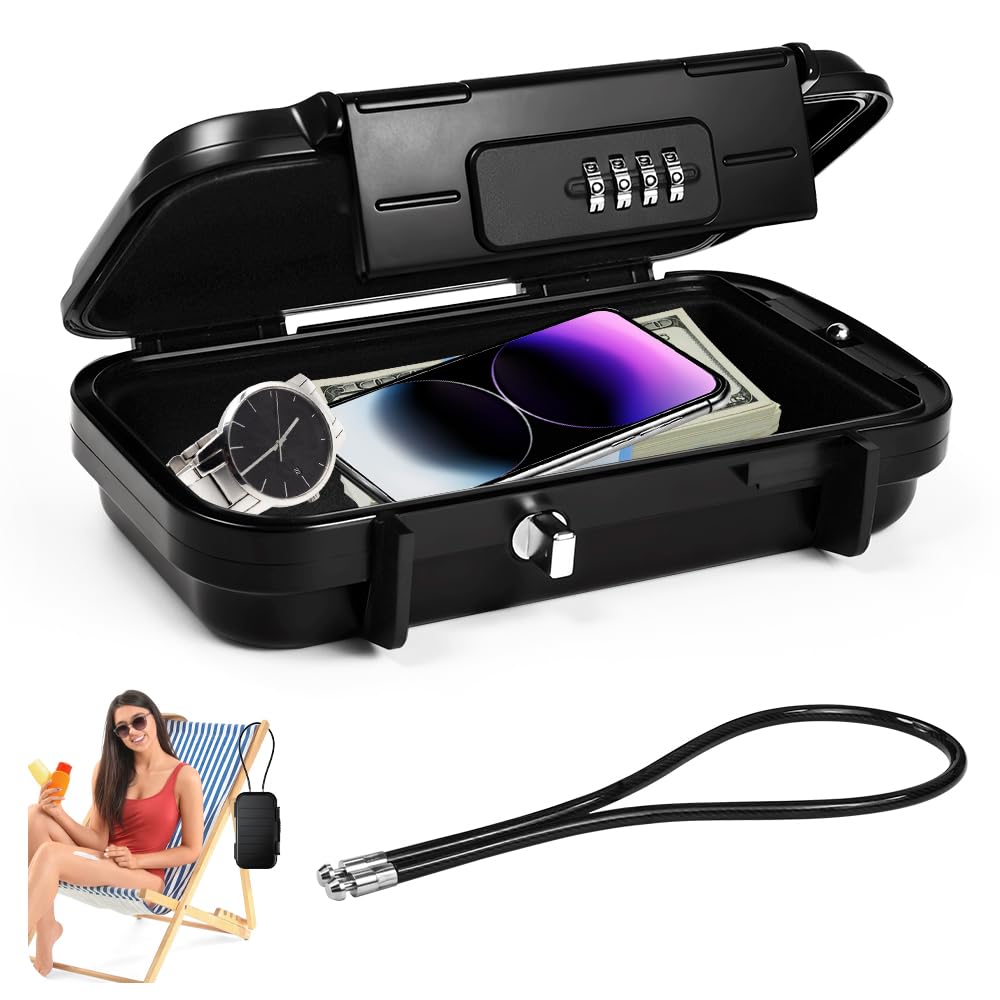Cassaforte Portatile con Combinazione, Cassetta di Sicurezza Piccola con Codice Numerico, Mini Cassaforte Portatile con Rimovibile Fune per Spiaggia, Viaggi, Campeggio, Ufficio