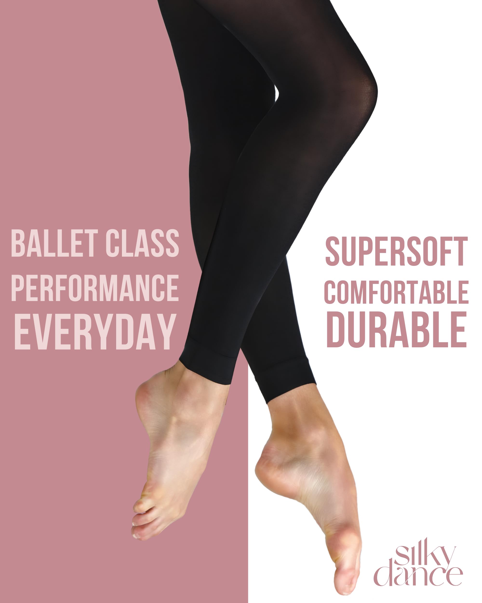 Lot de 2 paires de collants de danse sans pieds 60 deniers pour filles, enfants, tout-petits, adultes, femmes, en noir, bronzage clair et rose