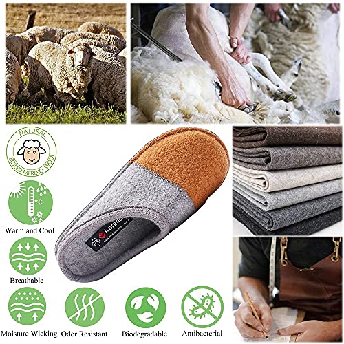 Image of LE KAPMOZ Men's Boiled Wool House Slippers Breathable Winter Warm Slip on Mules Indoor /Outdoor Slipper for Women Two Tone Cap Toe Clog
