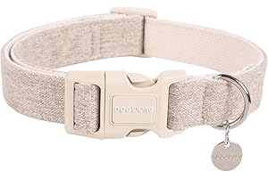 DOGWONG Khaki Cotton Hemp Dog Collar: Strengthened for Comfort and Durability