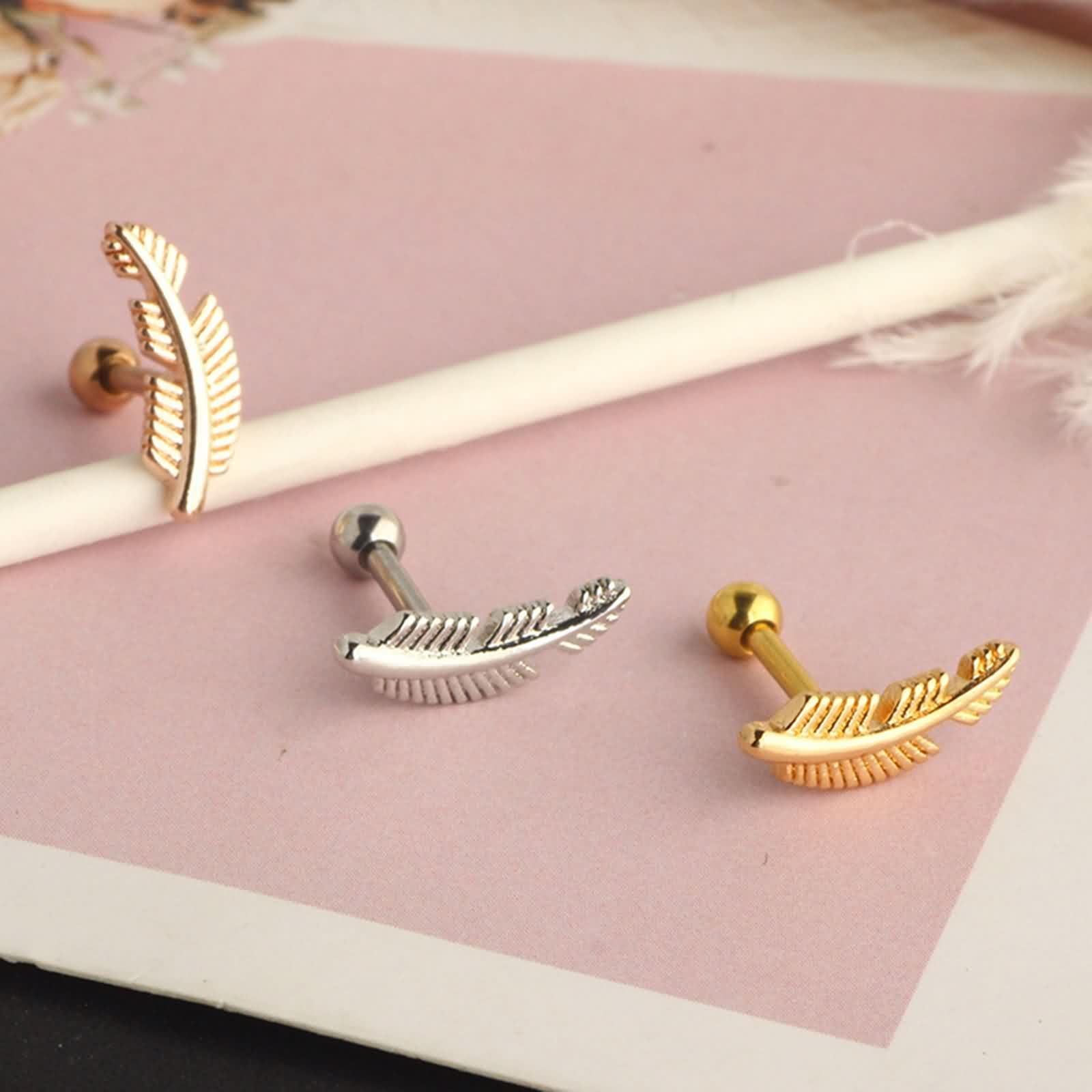 Pendientes de oro 585 para mujer, pendientes de hoja de oro amarillo de 14 quilates, pendientes boho