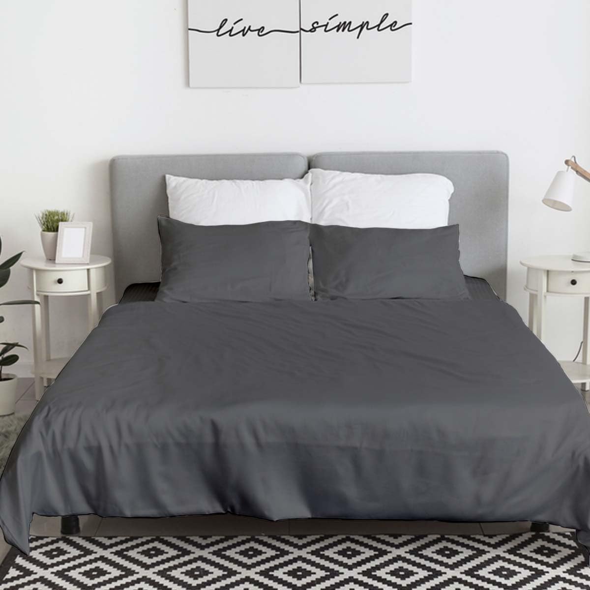 The Bishop Cotton Queen Sheet Set, 1000 Thread Count Egyptian 4 PC Cotton Sheets Queen Size Bed Set, Cooling Sheets 16" Deep Pocket, Satin Soft Bed sheet & pillowcase sets for Hotel & Home - Dark GreyOEKO-TEX STANDARD 100