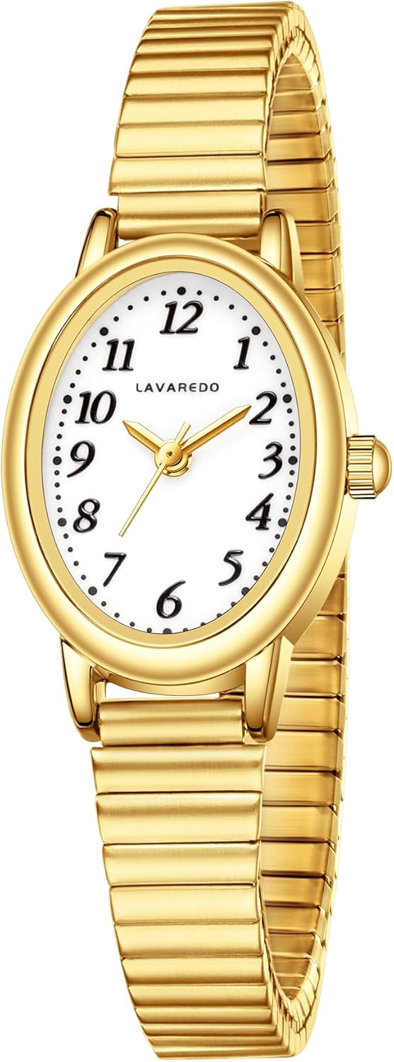 Small Gold Watches for Women, Elegant Analog Womens Watch, Waterproof Ladies Watches with Easy to Read Oval Case, Stainless Steel Expansion Band, Christmas & Birthday Gifts for Women
