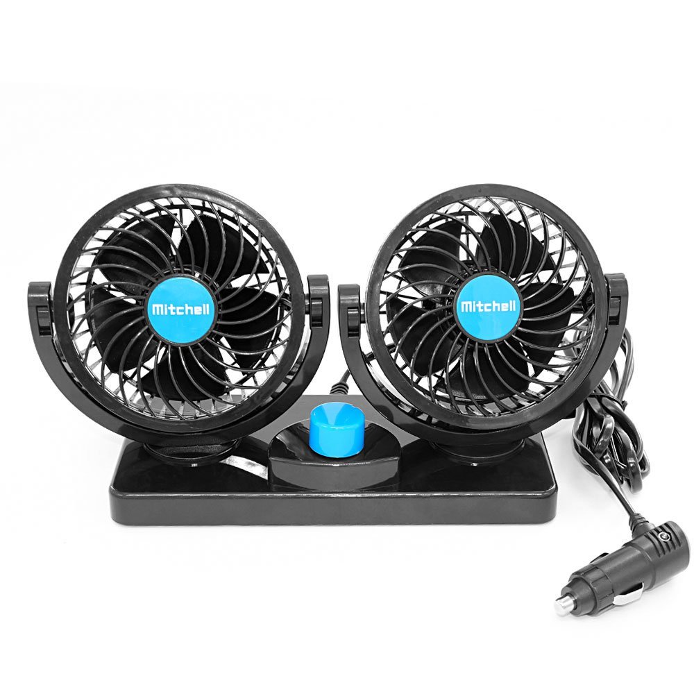 doppio ventilatore per auto girevole, silenzioso, sicuro per i bambini, 12 V, AT015