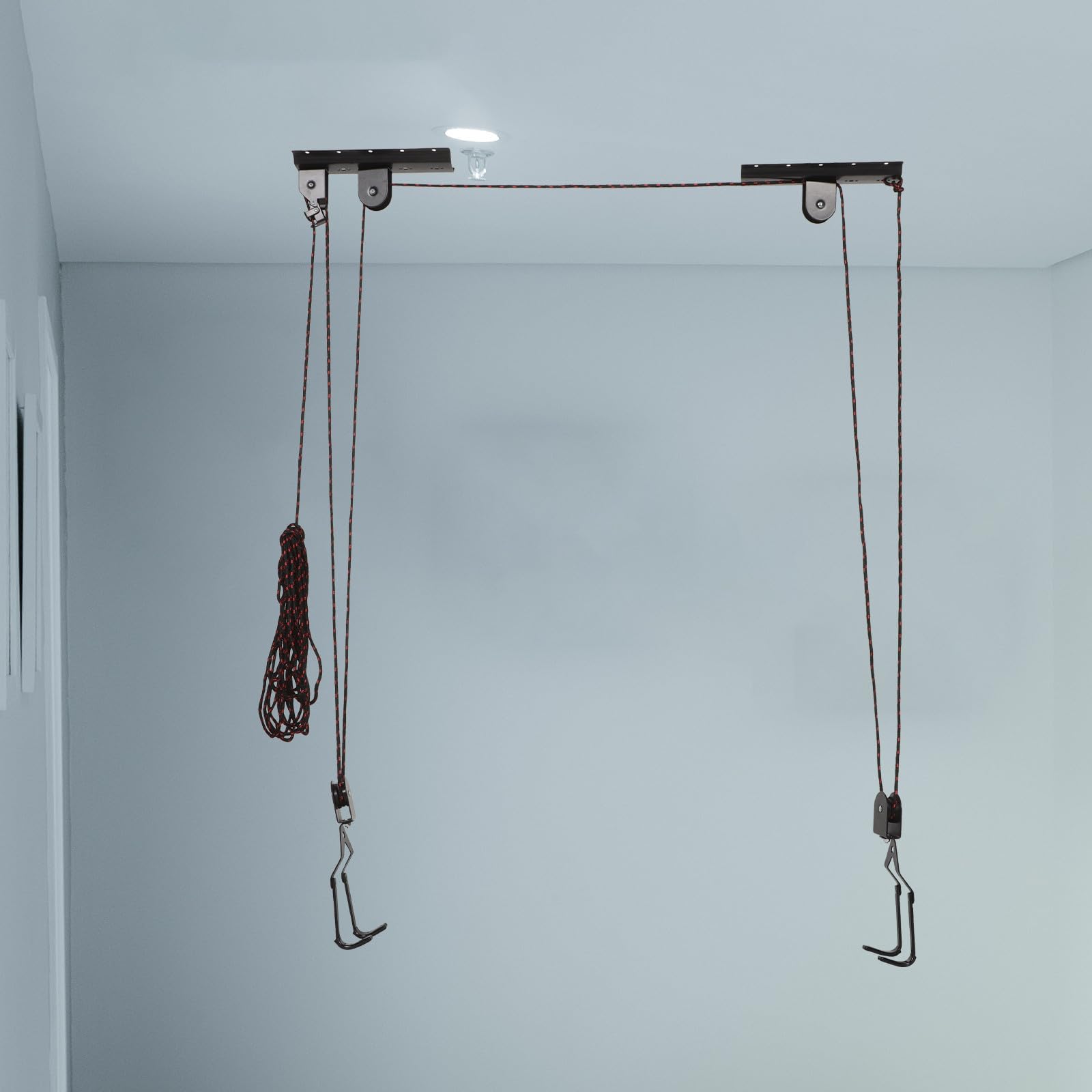 Lurrose Elevador de Bicicletas para Garaje en Acero Negro, Soporte Seguro y Ahorro de Espacio para Colgar Bici en Pared en Casa o Garaje