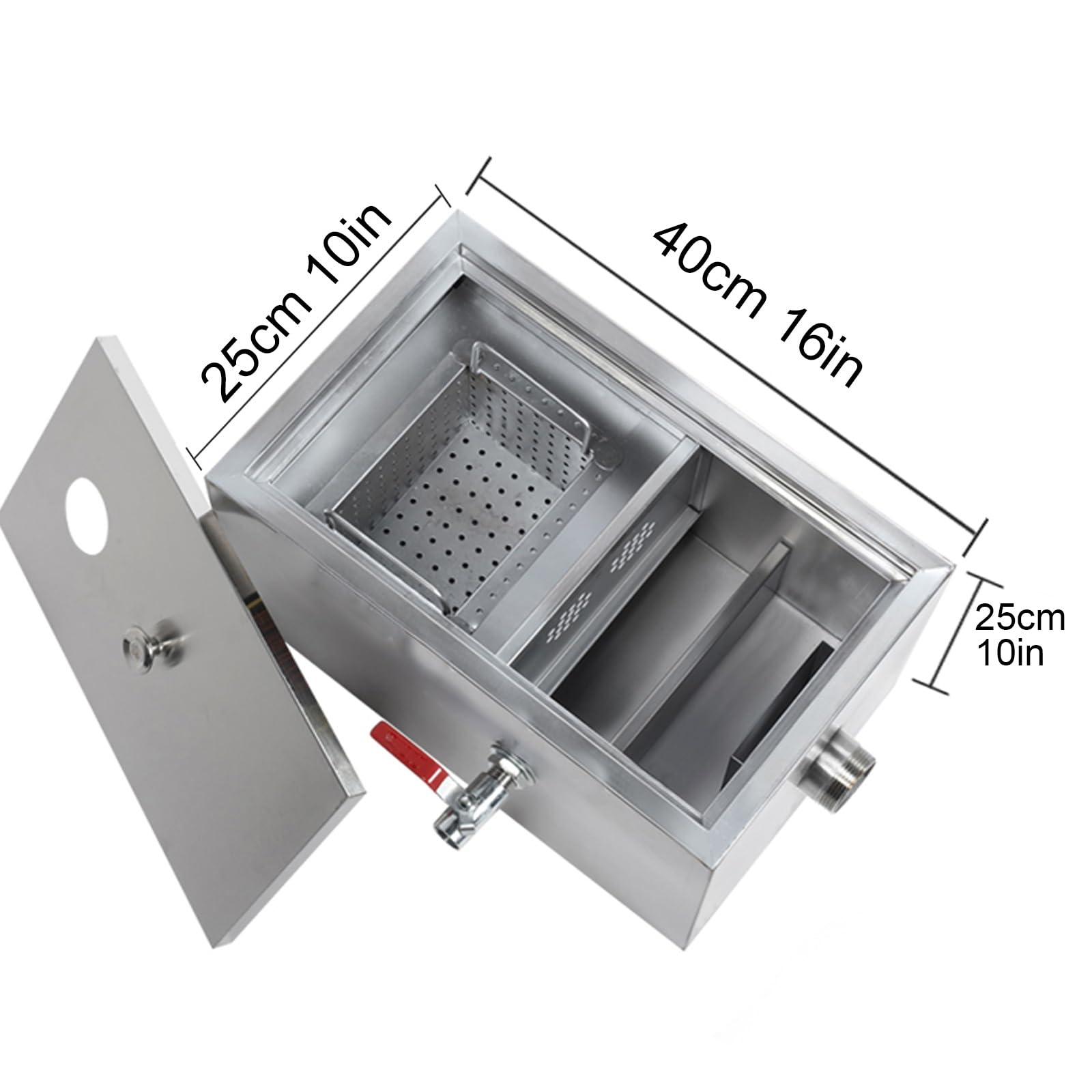 Separatore Grasso Acciaio Inox 22L Yuchengetech - Per Cucine Professionali - 40x24x23cm - Foto 5