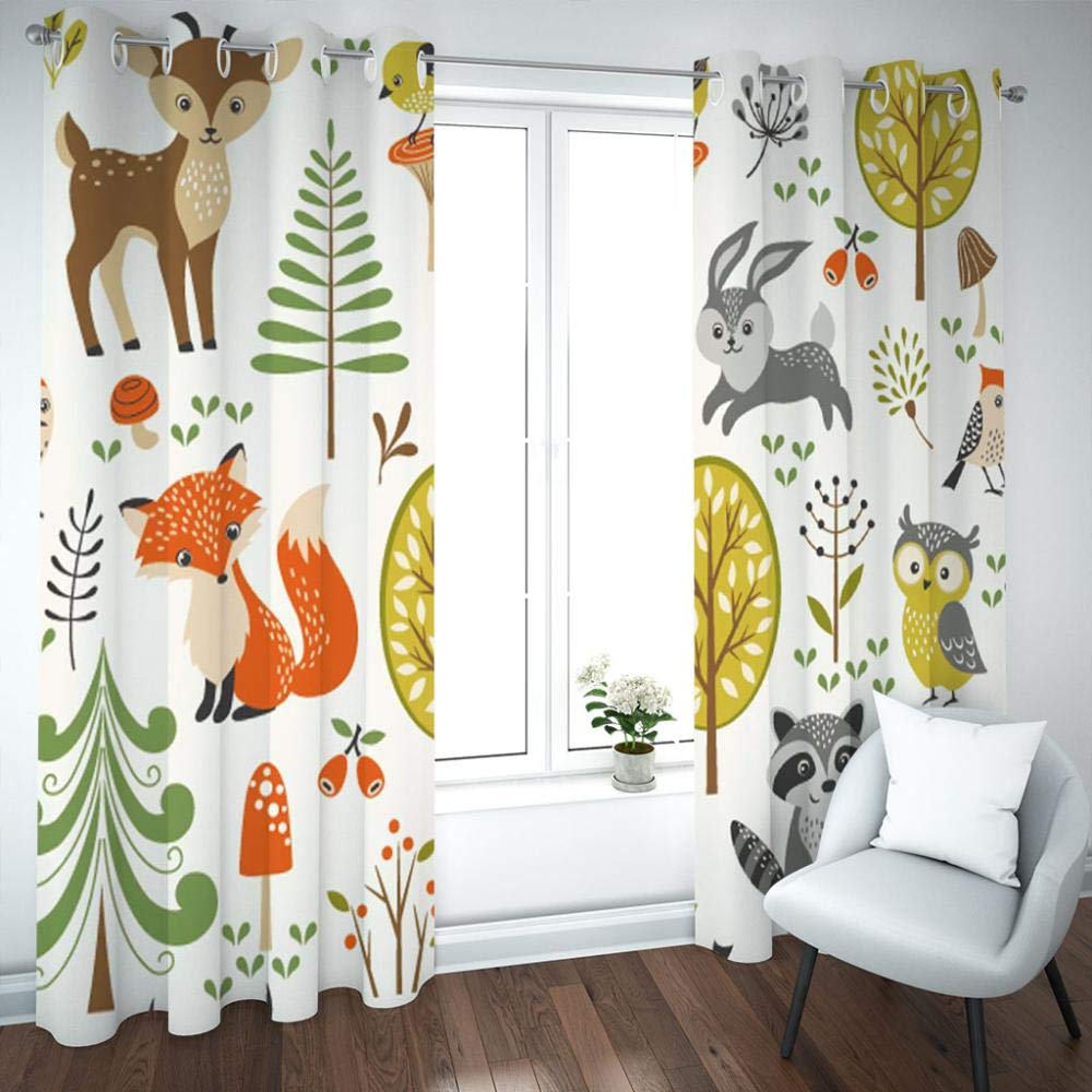 MYQF Gardine Vorhänge Cartoon Kinder Waldtiere Gardine Blickdicht Thermo Vorhang Kinderzimmer Gardinen Junge Mädchen Ösenvorhang 150x166cm