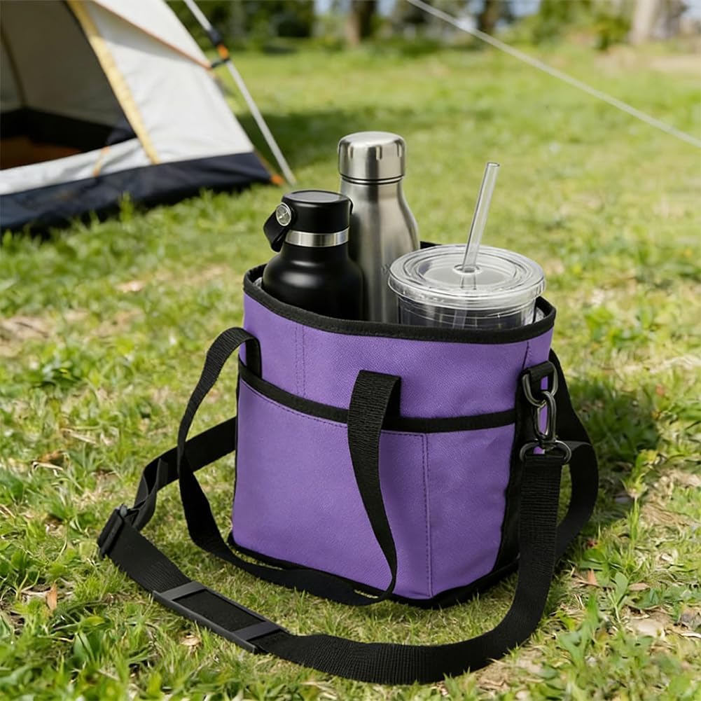 New Family Size 4 Compartment Drink Bag, Drink Holder Bag with Adjustable Strap, Reusable Insulated Drink 4 Water Bottle Carriers for Hiking, Sports, Family Outings & Daily Use