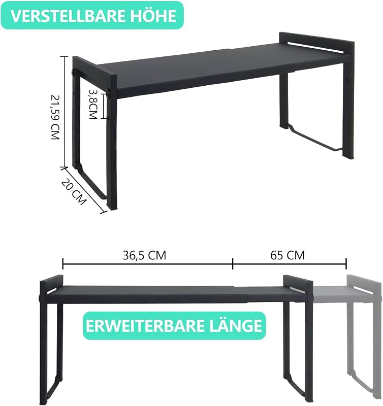 ZenMaarket Expandálható Polc 66cm Fekete Konyhai Szervezőrendszer Fűszertartó