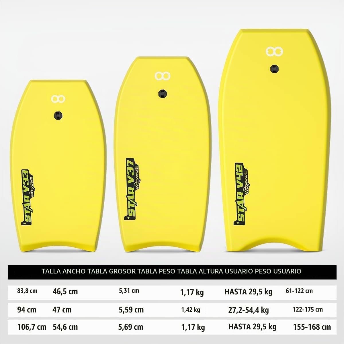 Bodyboard de 83.8 cm/94.0 cm/106.7 cm IXPE Premium con correa de muñeca en espiral, núcleo de EPS súper ligero y parte inferior lisa de HDPE, perfecto para niños y adultos (amarillo, 42