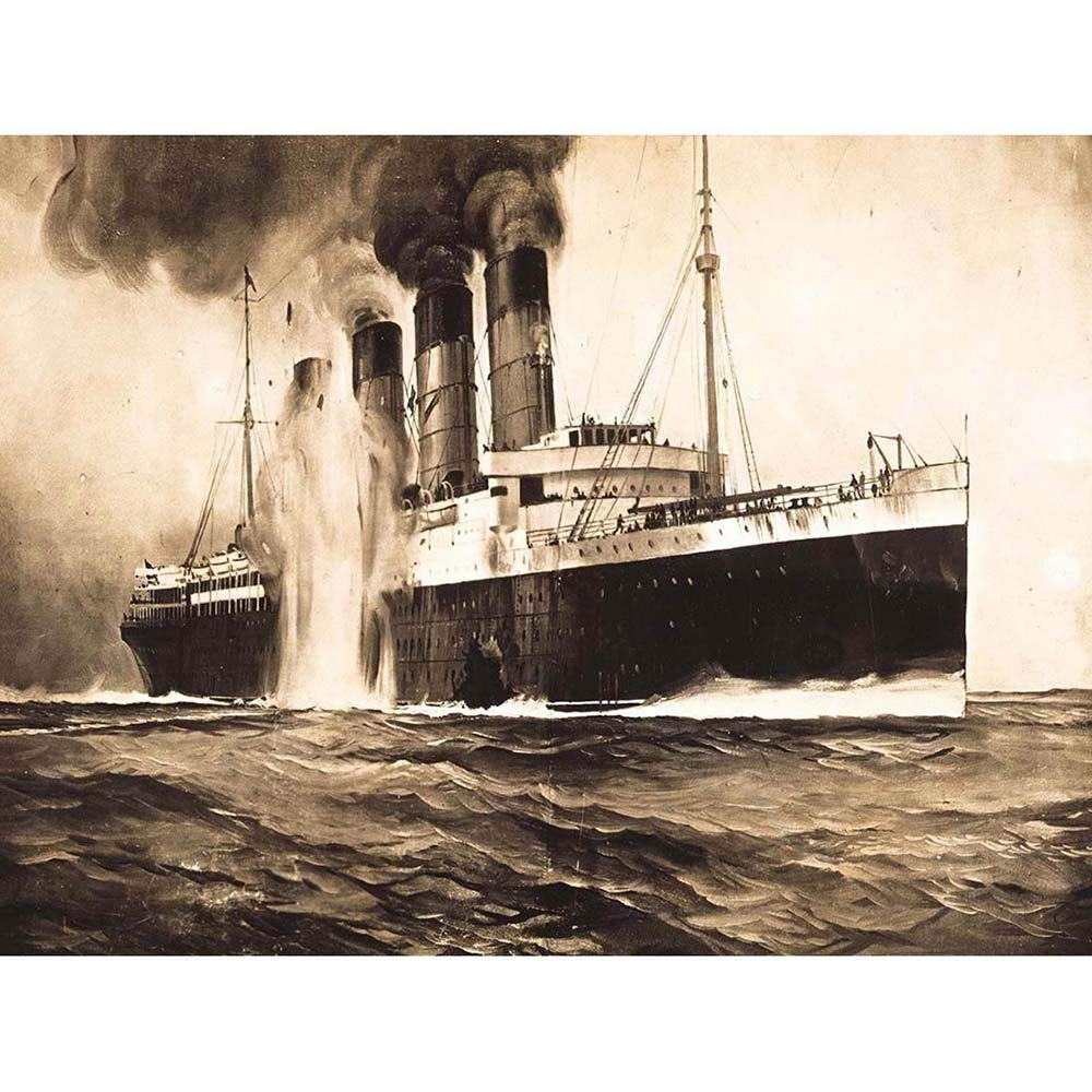 Wee Blue Coo Painting Drawing Lusitania Torpedo Disaster Uboat War Wwi Art Print Poster Wall Decor 12X16 Inch