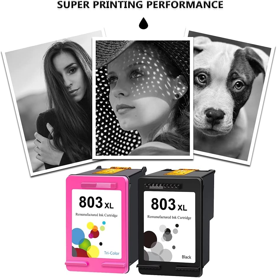 LEBOK Remanufactured 803XL Ink Cartridges for HP 803 803XL Compatible for HP Deskjet 1112 2132 1111 2131 Officejet 3830 4650 4652 Envy 4516 4512 Printer 1 Black 1 Tri-Color