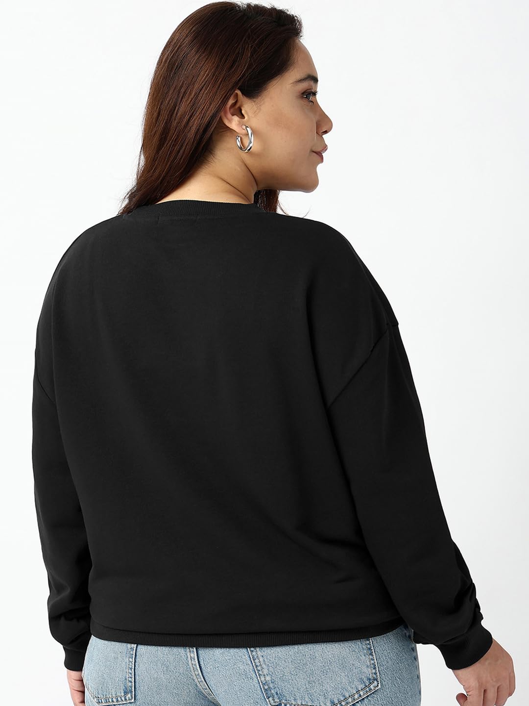 Bewakoof Bluza damska, jednokolorowa bluza oversize, długi rękaw, okrągły dekolt, frotte, duży rozmiar