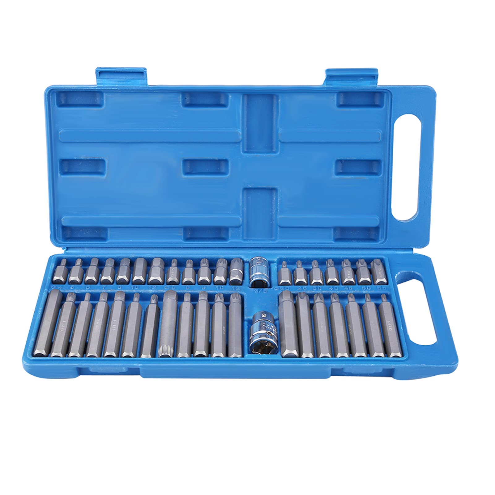 40 pezzi Set di Punte per Cacciavite, Set di 40 punte Torx Tx-Star Spline Hex Mechanics con adattatore per unità da 1/2", 3/8", esagonale set di chiavi a bussola e punte spline brugola