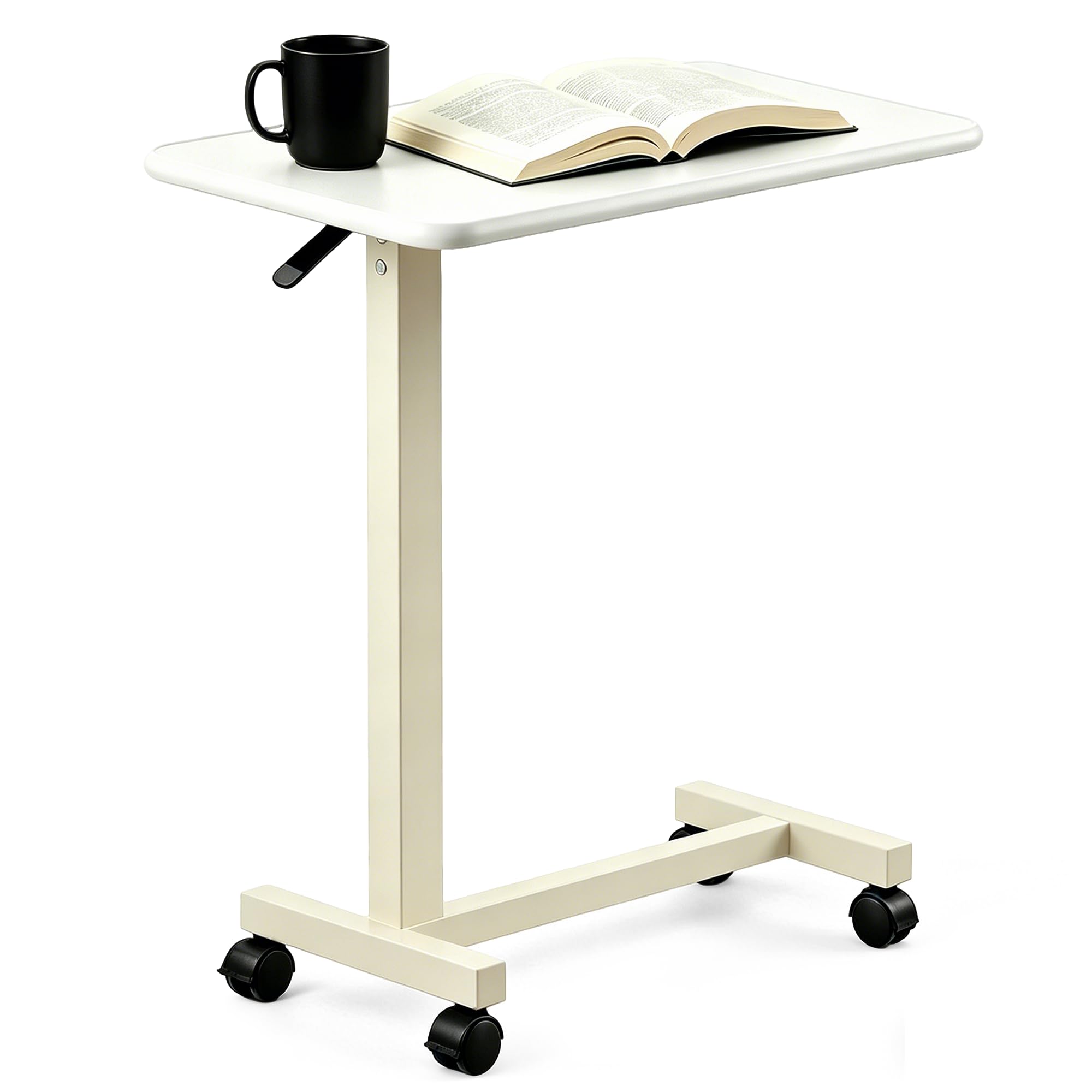 View 1 of **View Clerk Notes**Premimax Adjustable Overbed Table with Wheels - White