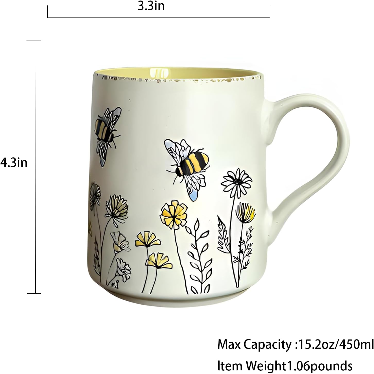 13oz Flowers Bee Mug, Cute Ceramic Coffee and Tea Mug, Dishwasher Microwave Safe, Novelty Tea Cup for Plant Lover, Coffee Mugs Gift for Women and Men - Image 2