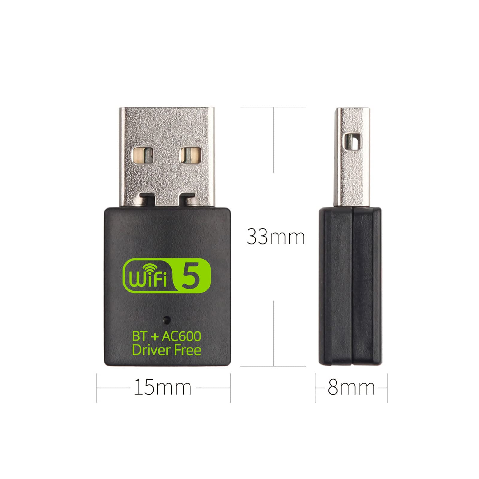 USB WiFi Bluetooth Adapter, 600Mbps Dual Band 2.4/5GHz Wireless Network Card, USB WiFi Dongle for PC/Laptop/Desktop, Support Windows XP/7/8.1/10