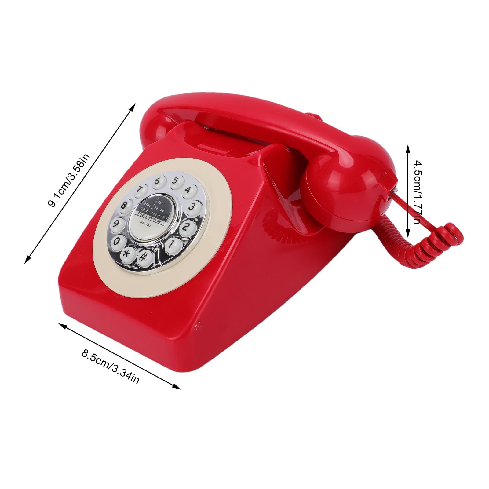VBESTLIFE Teléfono Fijo Retro, Teléfono Residencial Clásico Vintage con Cable con Función de Rellamada, Conector RJ11, para Oficina en Casa (Rojo)