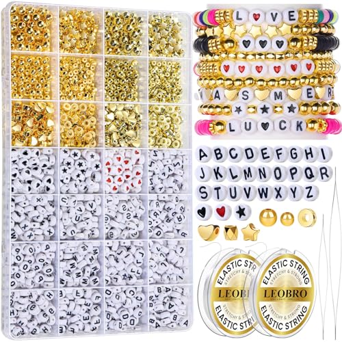 LEOBRO Letter Beads Kit - Alphabet Beads for Friendship Bracelets, Gold Beads Included, Bracelet Making Kit