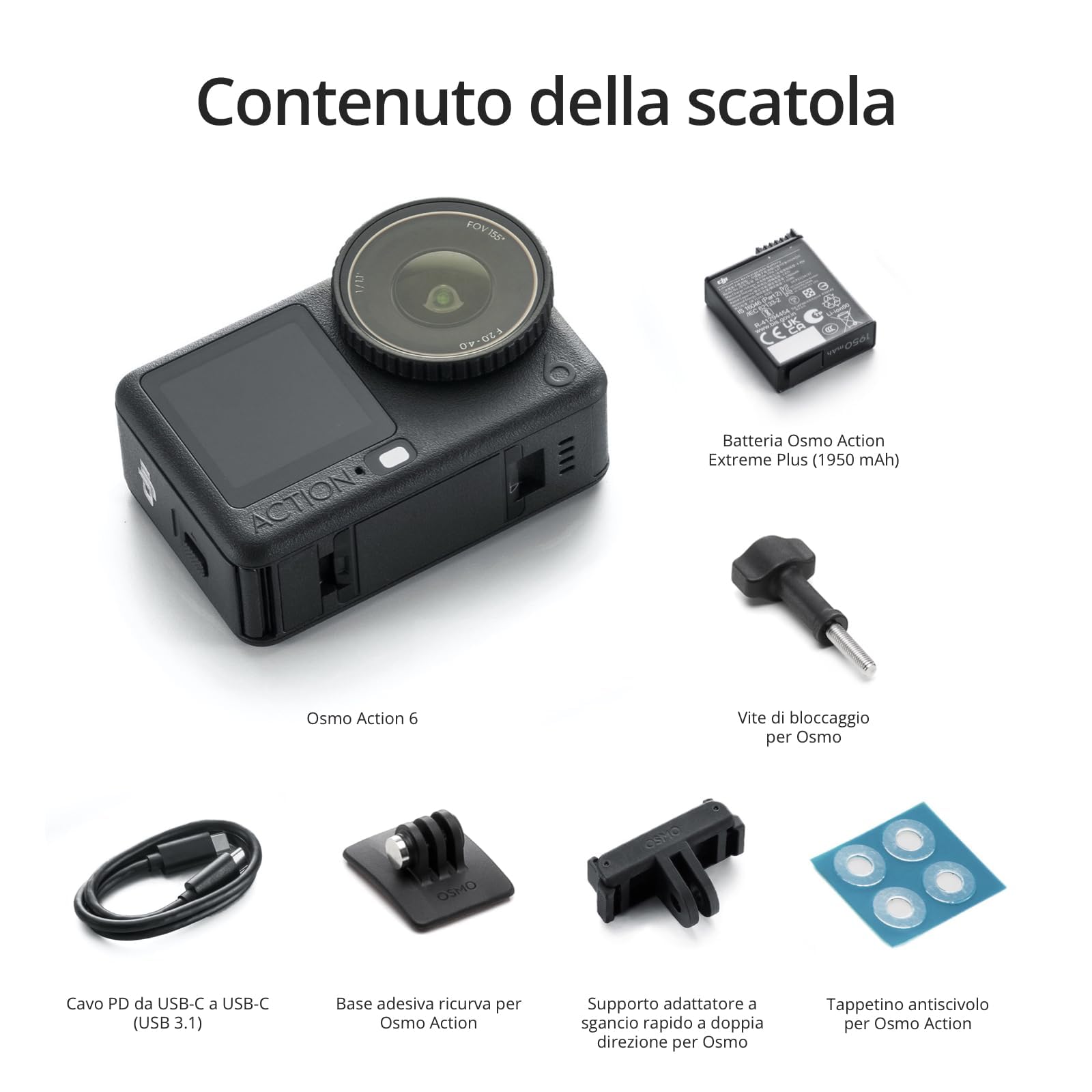 DJI Osmo Action 6 Standard Combo Action Cam con sensore quadrato da 1/1,1", apertura variabile da f/2,0-f/4,0, Action Cam 8K, 4 ore di batteria per vlog, viaggi, attività all'aperto