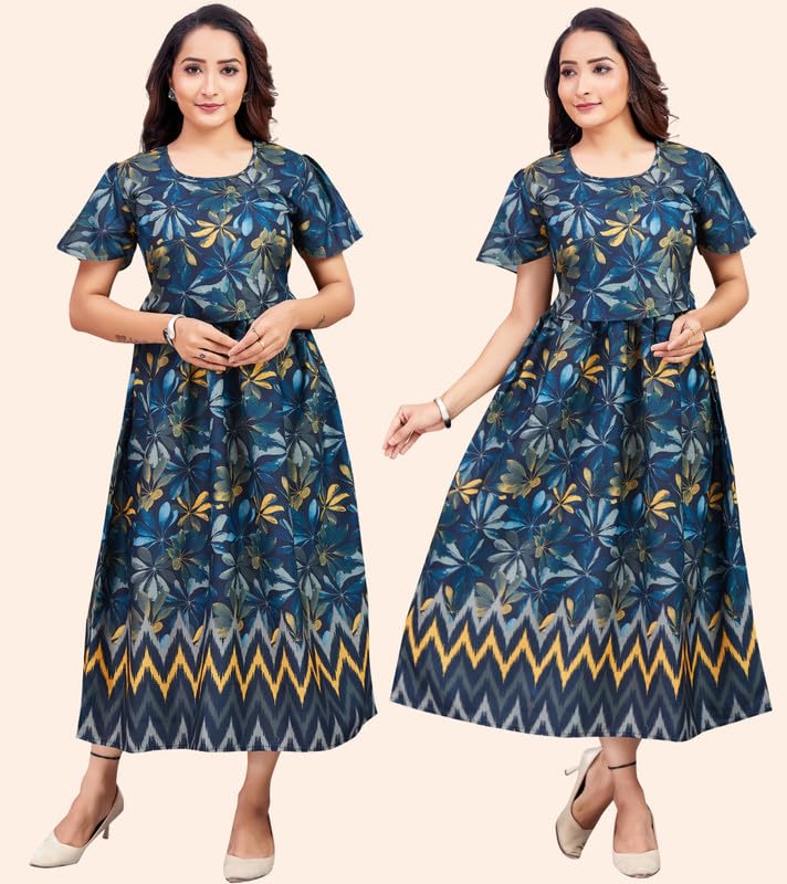 Image of RITIJYA Zipless Feeding Kurtis & Dresses for Women | Zipless Maternity Wear Gown Pregnancy Dress for Nursing Mothers | Viscose Rayon | Stylish & Comfortable | S to 4XL | Washable & Durable