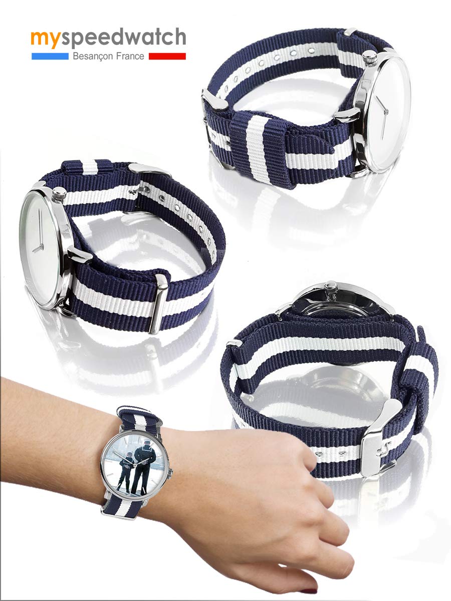 Genérico Reloj Personalizable con Foto, Texto. Reloj mixto, hombre o mujer. Regalo personalizado Pulsera trenzada Rayas, colores de moda. Regalo Fiestas del Padre, Modelo Mixto Ø: 38 Mm. R24s Marina