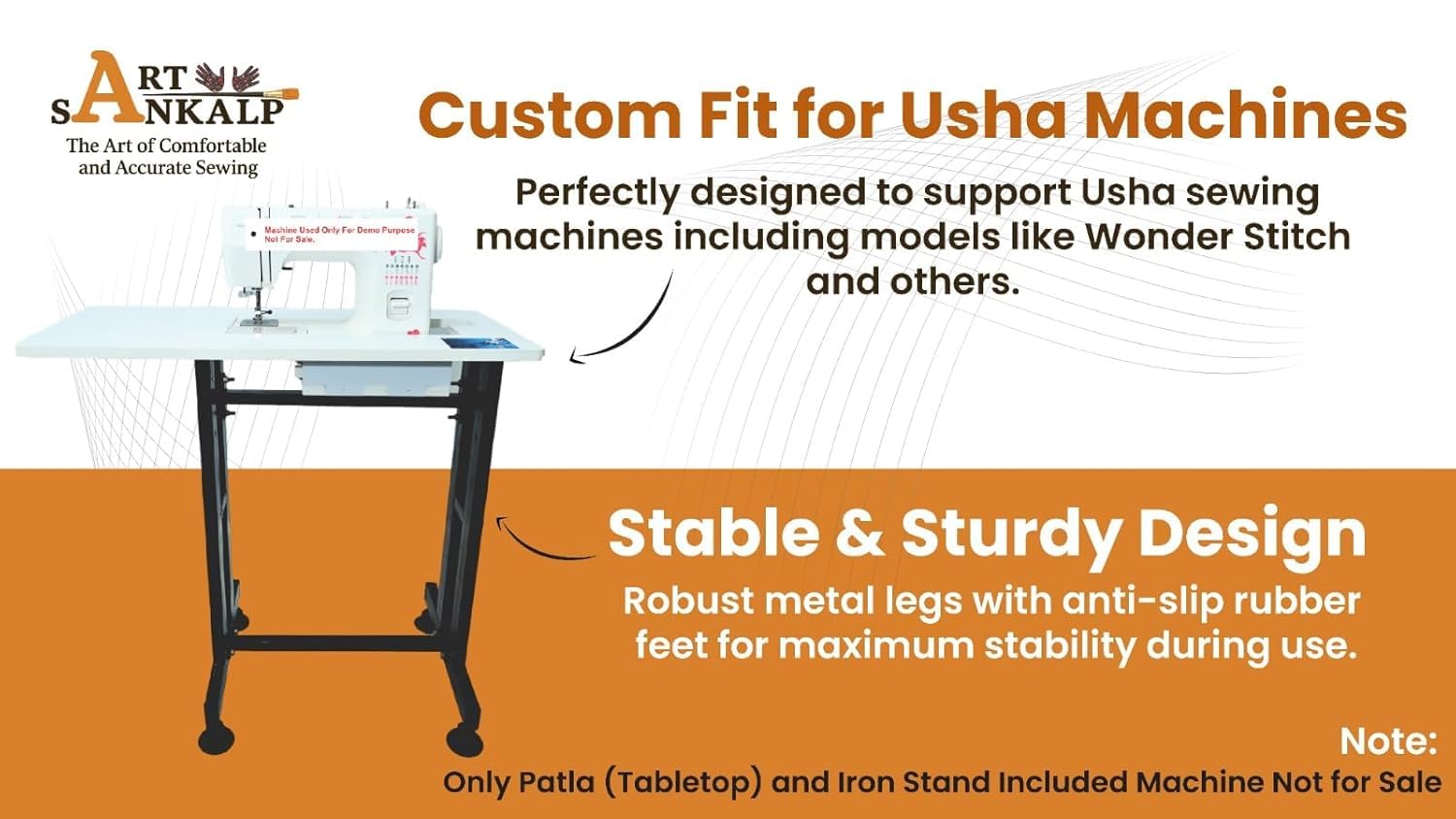 Customized Extension Table Stand for Sewing Machines with Laminated Tabletop | Foldable Metal Frame | Compatible with Usha Janome Allure DLX — Amazon image 8