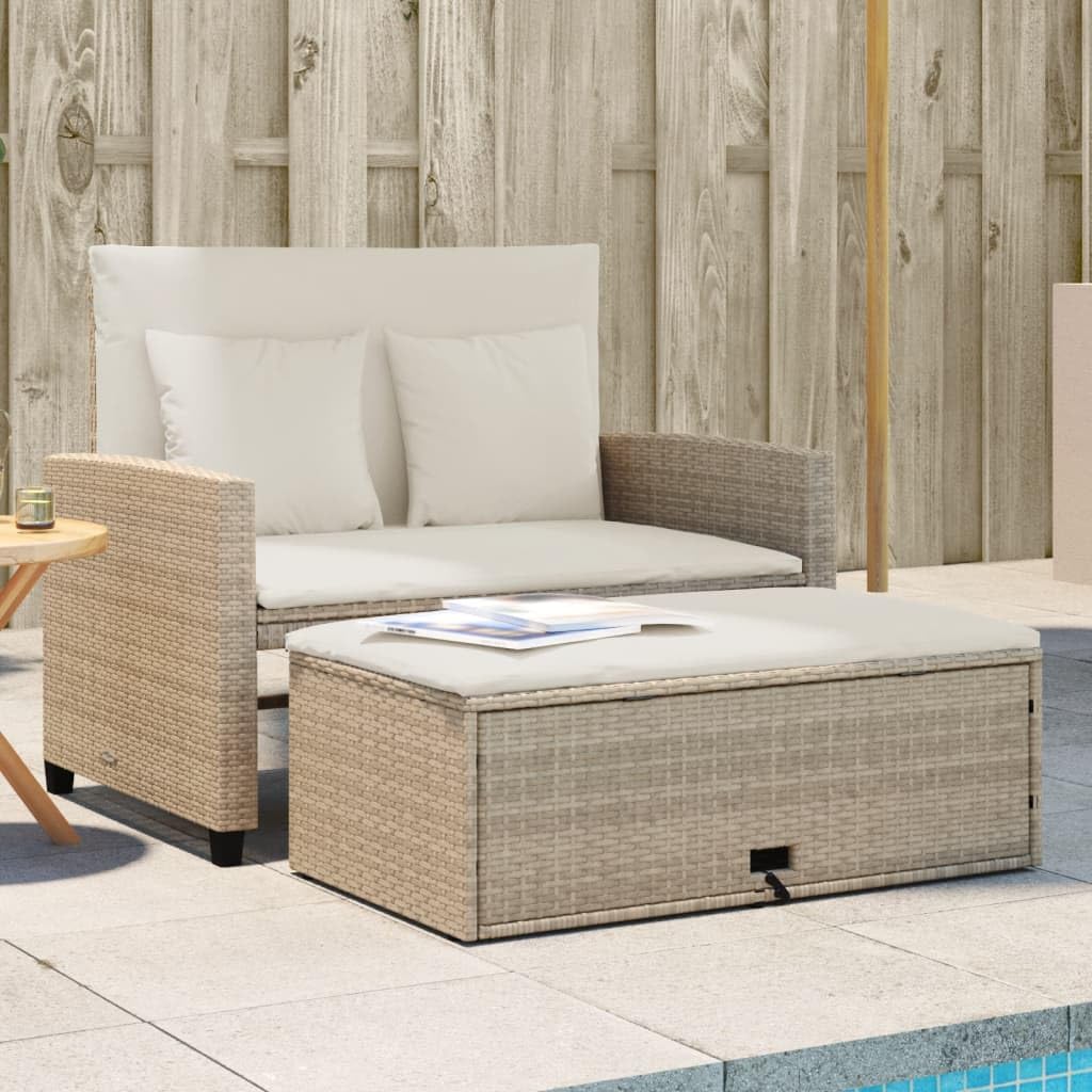 vidaXL Sofá de Jardín con Cojines de 2 Plazas, Asiento Exterior, Sofá Biplaza, Mueble para Patio Terraza Balcón, Ratán Sintético Beige