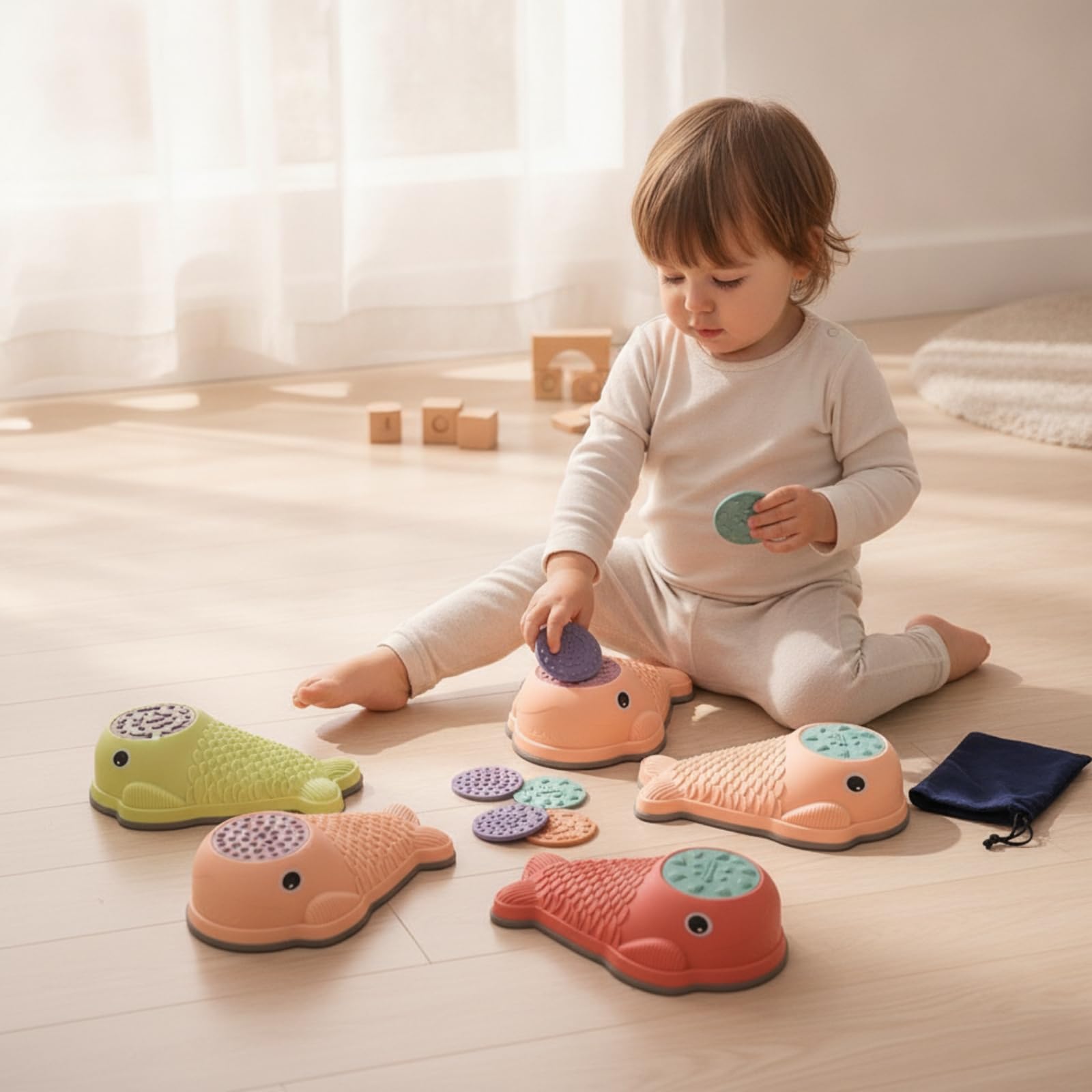 harayaa 6 Pièces Texturé Faible Hauteur Jeu D'équilibre Disque seoriel, Éducatif, Bloc Marche Masque c Rangement, pr École Maternelle