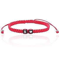 Vista 18 de Initial Bracelets for Women Teen Girls, Initial A-Z Heart Letter Charm Bracelets Handmade Adjustable Rope Bracelets for Mother's Day Graduation Black