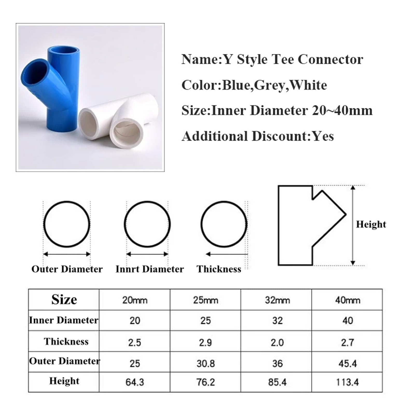 2~20 stücke 20~40mm PVC Rohr Y-Stil 3 Weg Stecker Garten Bewässerung Aquarium Fisch tank Bewässerung Adapter Armaturen T Joint(Blue Color,I.D. 20mm(20pcs))