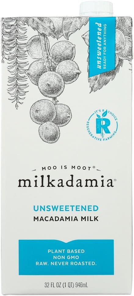 Milkadamia Unsweetened, Macadamia Milk, 32 Oz (3 Pack)