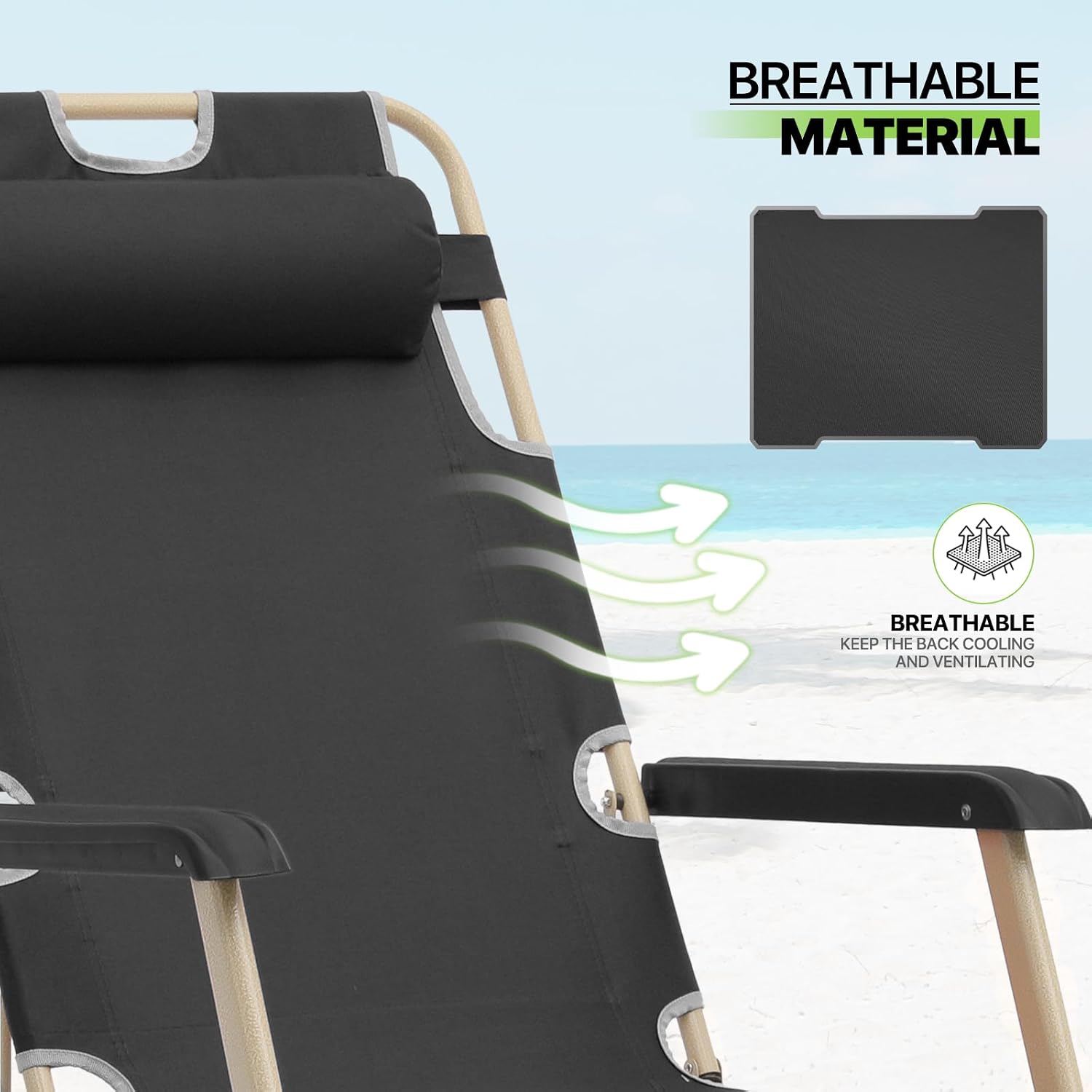 Magshion Folding Patio Chairs Set of 2, Outdoor Lounge Chair with Footrest, Folding Portable Outside Recliner Chair for Backyard, Beach, Black