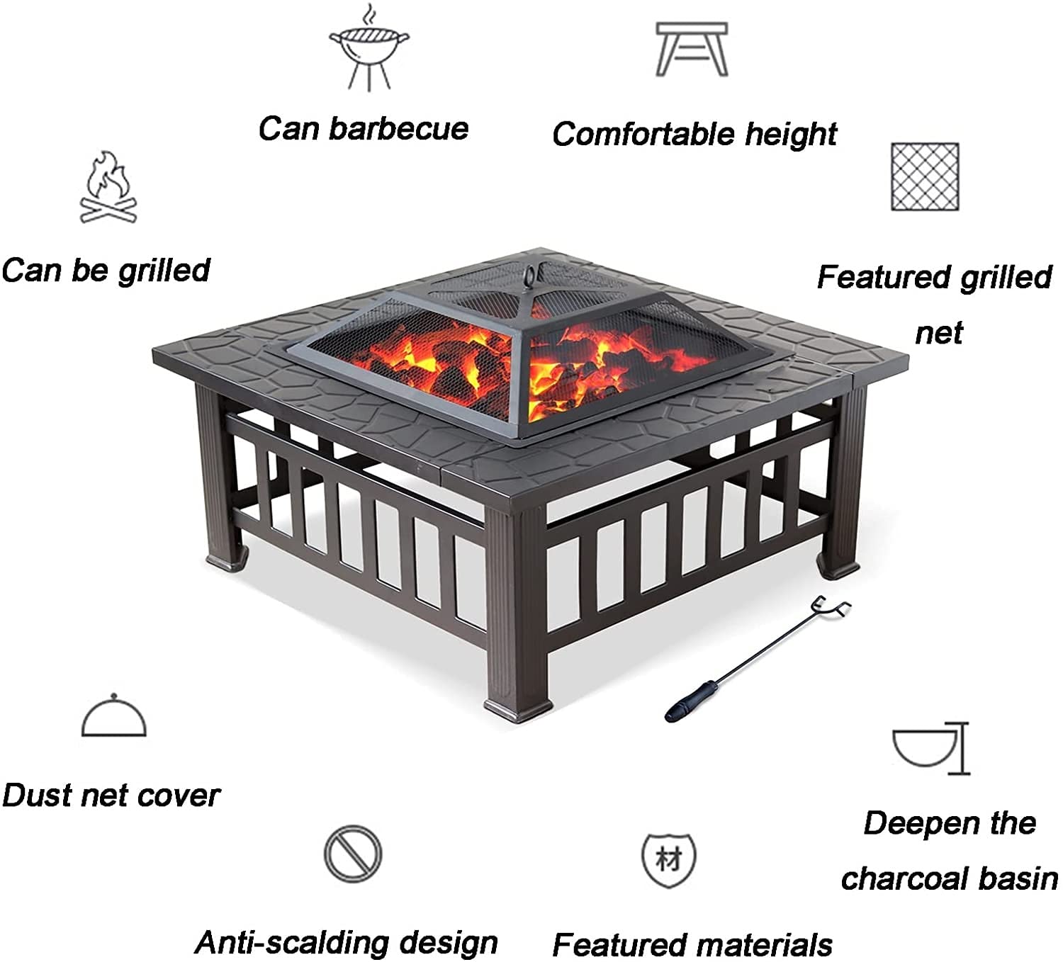 Braciere da Giardino Caminetto per Esterno, Ciotola Pozzo del Fuoco all’Aperto per Riscaldamento O Barbecue Terrazza, 32Inch Braciere da Esterno Adatto per Giardino, Terrazz