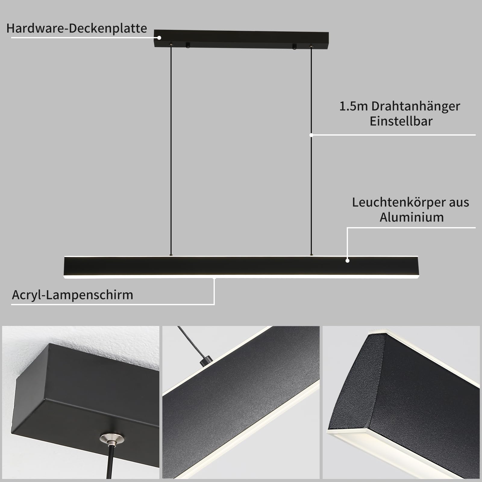 Mikeru 120cm Dimmerabile Moderna Lampada a Sospensione Lampadario Luce 10% -100% Luminosità Regolabile Con Telecomando Lampada a Isola Della Cucina Con 3000K/4500K/6000K 3 Colori per Sala Da Pranzo